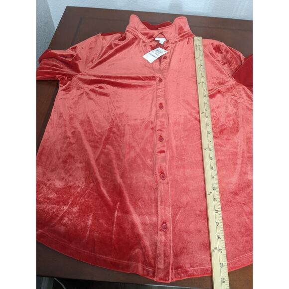 Charter Club Velour Shirt XL Ravishing Red Velvet Womens Button Down Long Sleeve - Picture 9 of 12